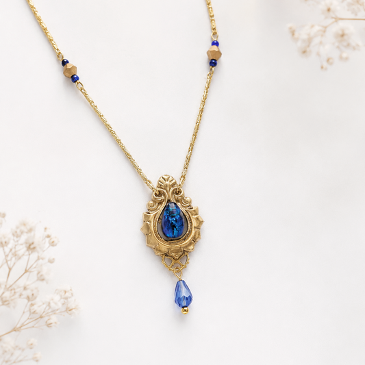 collier victorian rehab veritable scarabée bleu