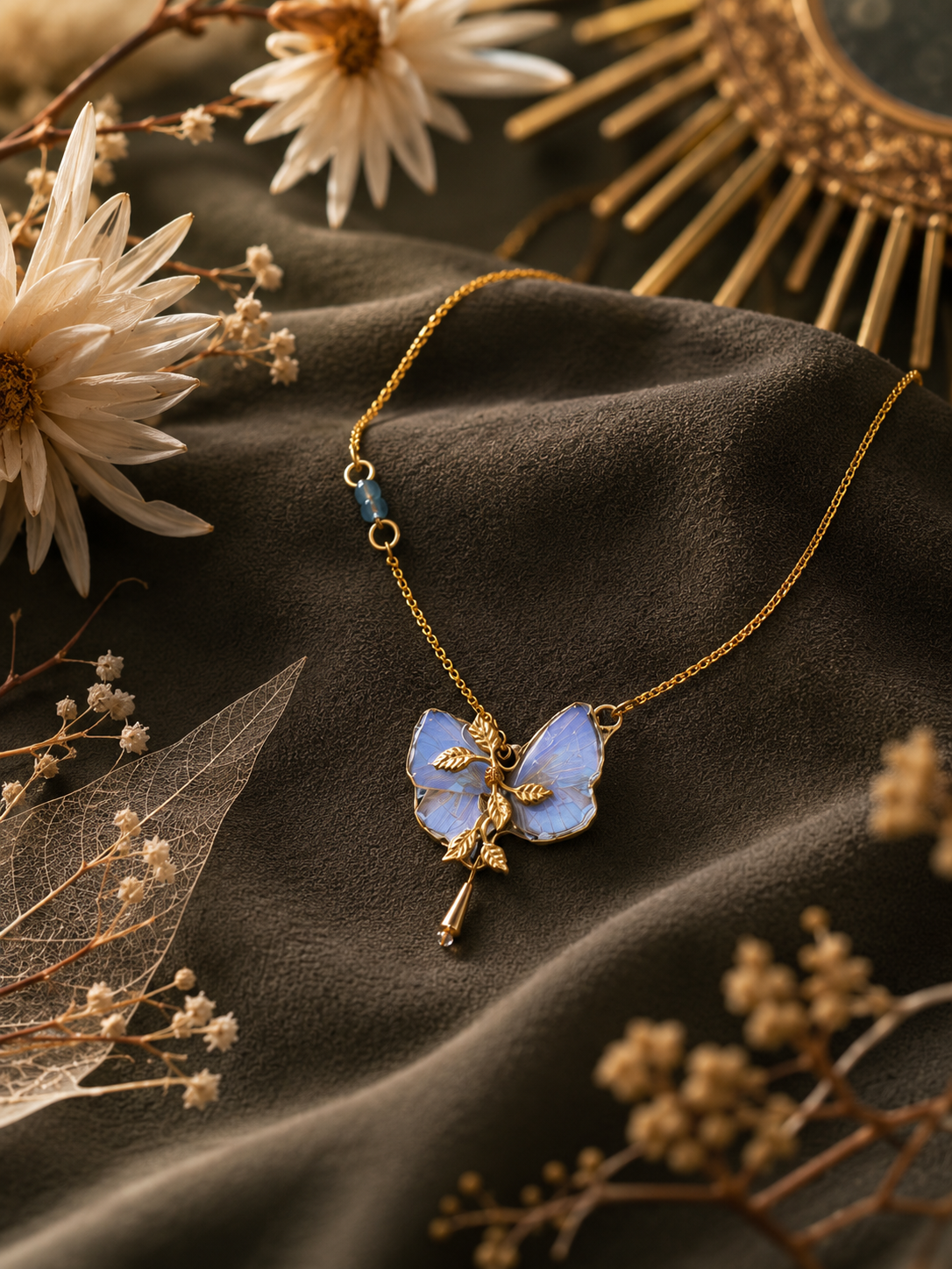 Détail collier Naturalia Lavande – aile papillon fait main Hérault Victorian Rehab