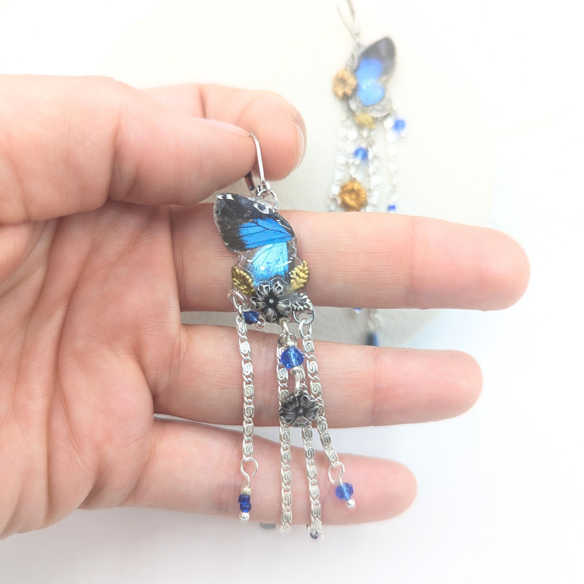 Bijou Art Nouveau boucles Naturalia GM Bocchus bleu fait main France – Victorian Rehab