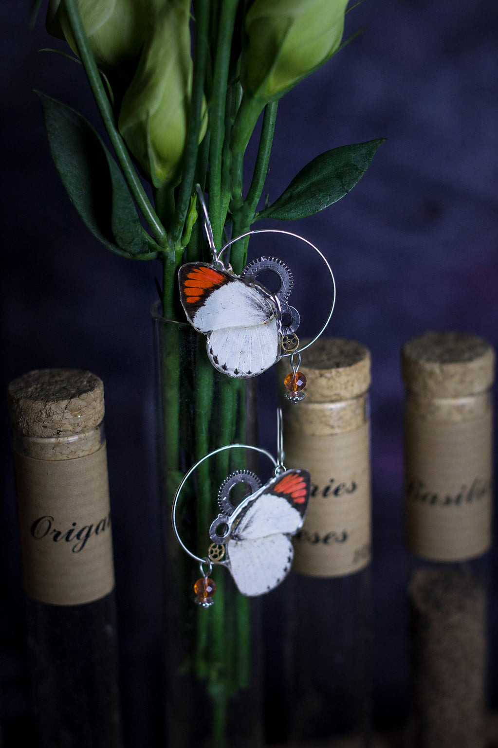 Boucles d'oreille Minimago Colotis Evippe orange et blanc – bijou Art Nouveau Victorian Rehab