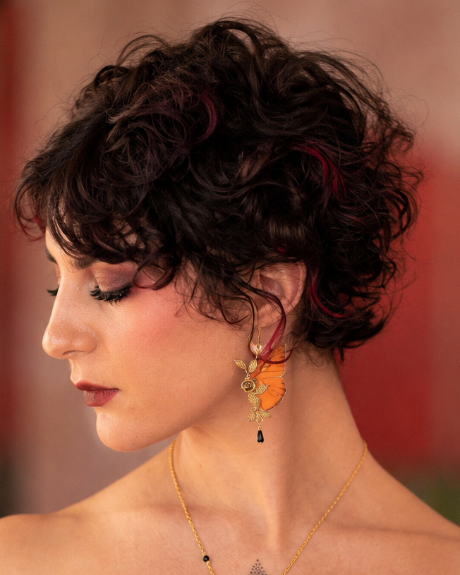 Boucles d'oreille "Naturalia" véritable papillon Appias nero