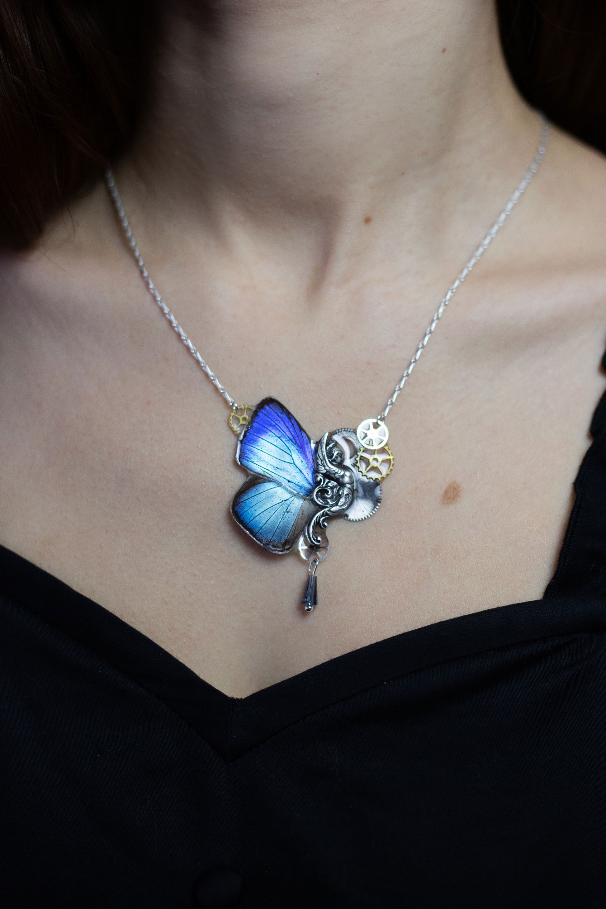 Collier Sphynx Arhopala version argentée – bijou cabinet de curiosités Victorian Rehab