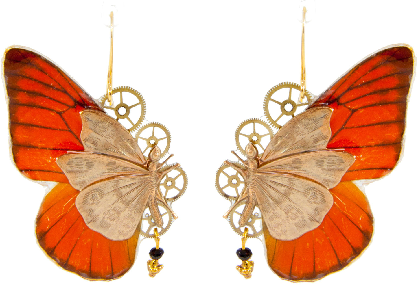Boucles d'oreille Chrysalide Appias Nero – pièce unique naturaliste Art Nouveau Victorian Rehab