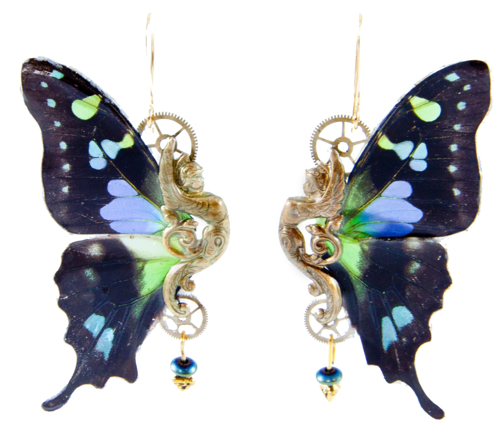 Boucles Sphynx Graphium Weskei portées – bijou Art Nouveau fait main France Victorian Rehab