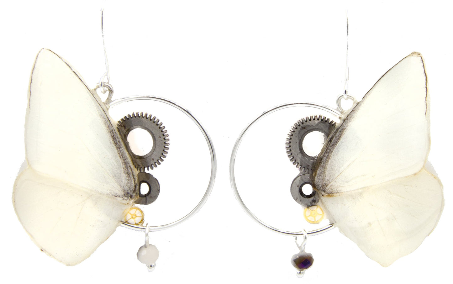 Boucles d'oreille Minimago Albina blanc doré – bijou Art Nouveau fait main France Victorian Rehab
