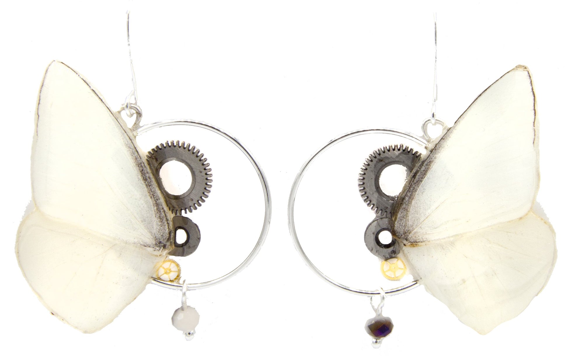 Boucles d'oreille Minimago Albina blanc doré – bijou Art Nouveau fait main France Victorian Rehab