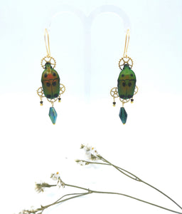 "Azure leaf" earrings - real blue scarab