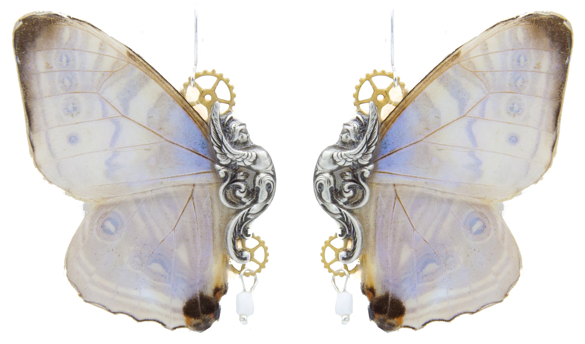 Boucles Sphynx Morpho Sulkowskyi version argentée – papillon holographique bijou Art Nouveau Victorian Rehab