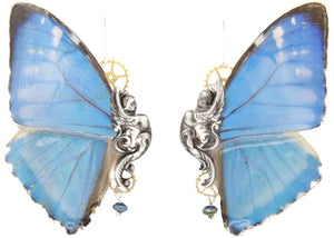 Boucles véritables ailes de papillon morpho bleu. 