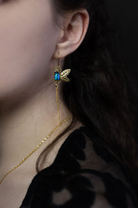 Boucles d'oreille "feuille azur" - véritable scarabée bleu