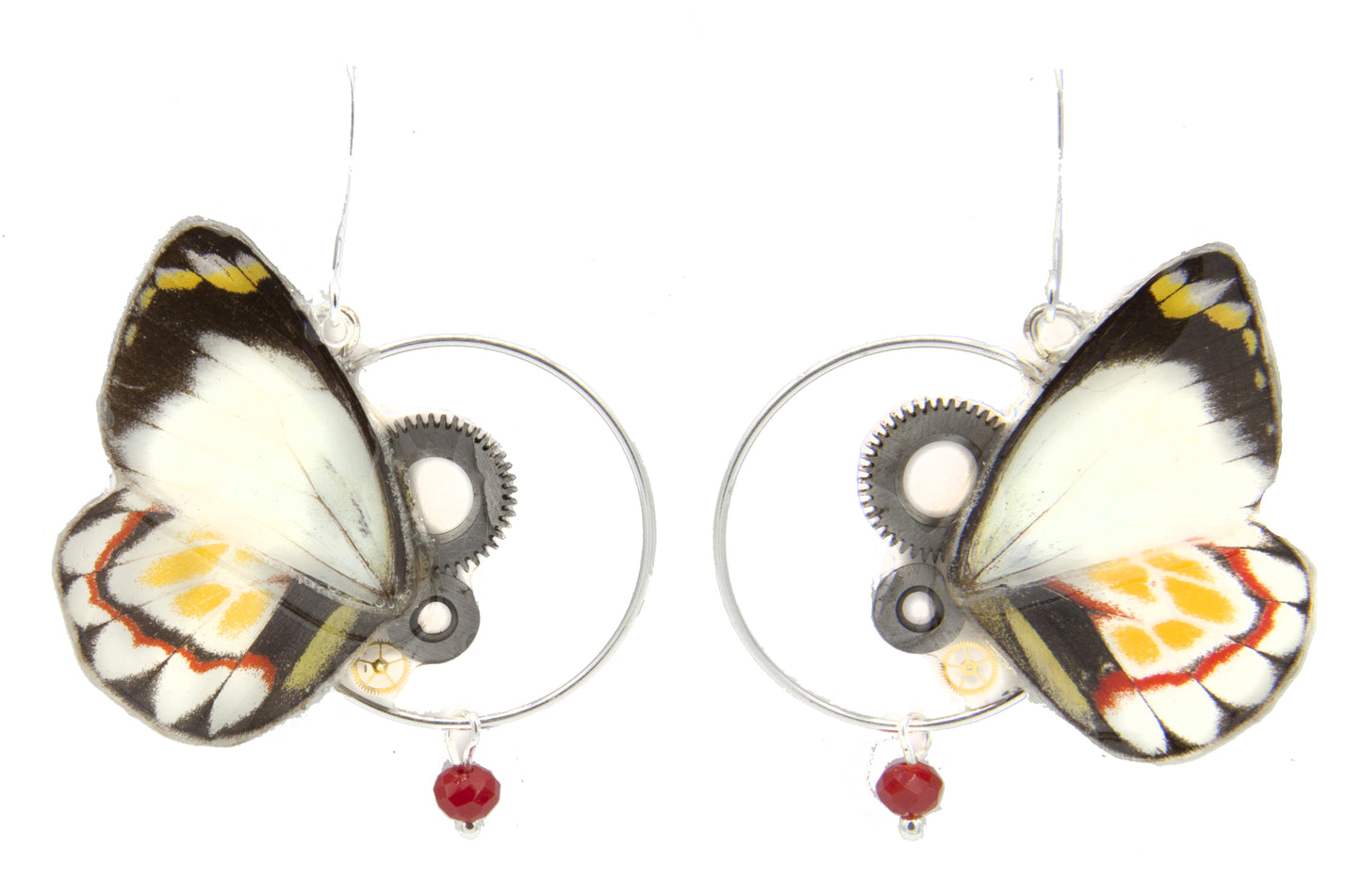 Boucles Minimago Delias Flavistriga version argentée – bijou Art Nouveau fait main Victorian Rehab