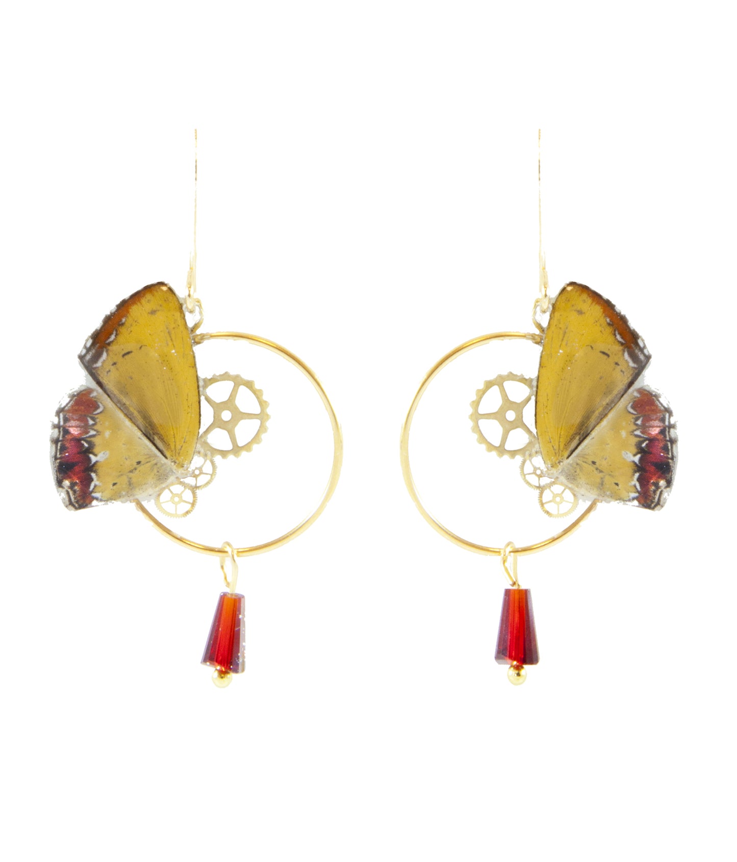 Boucles d'oreille Zéphyr Heliophorus Ila jaune rouge – pièce unique cabinet de curiosités Victorian Rehab