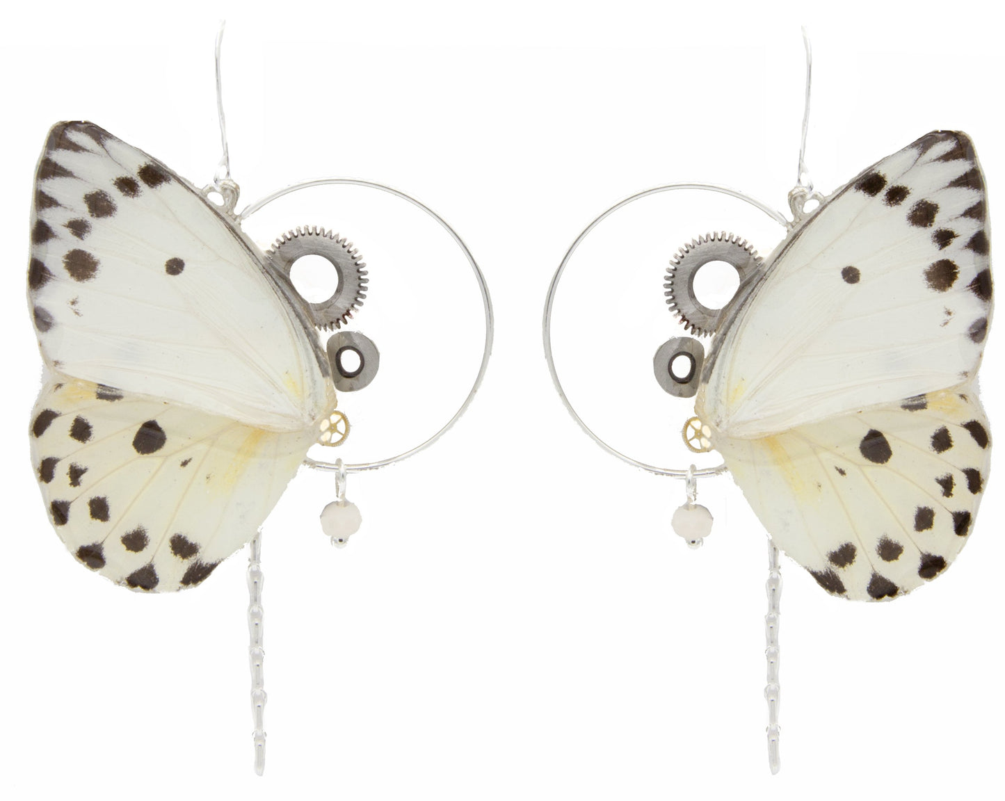 Boucles Imago Calypso version dorée – papillon blanc noir engrenage doré Victorian Rehab