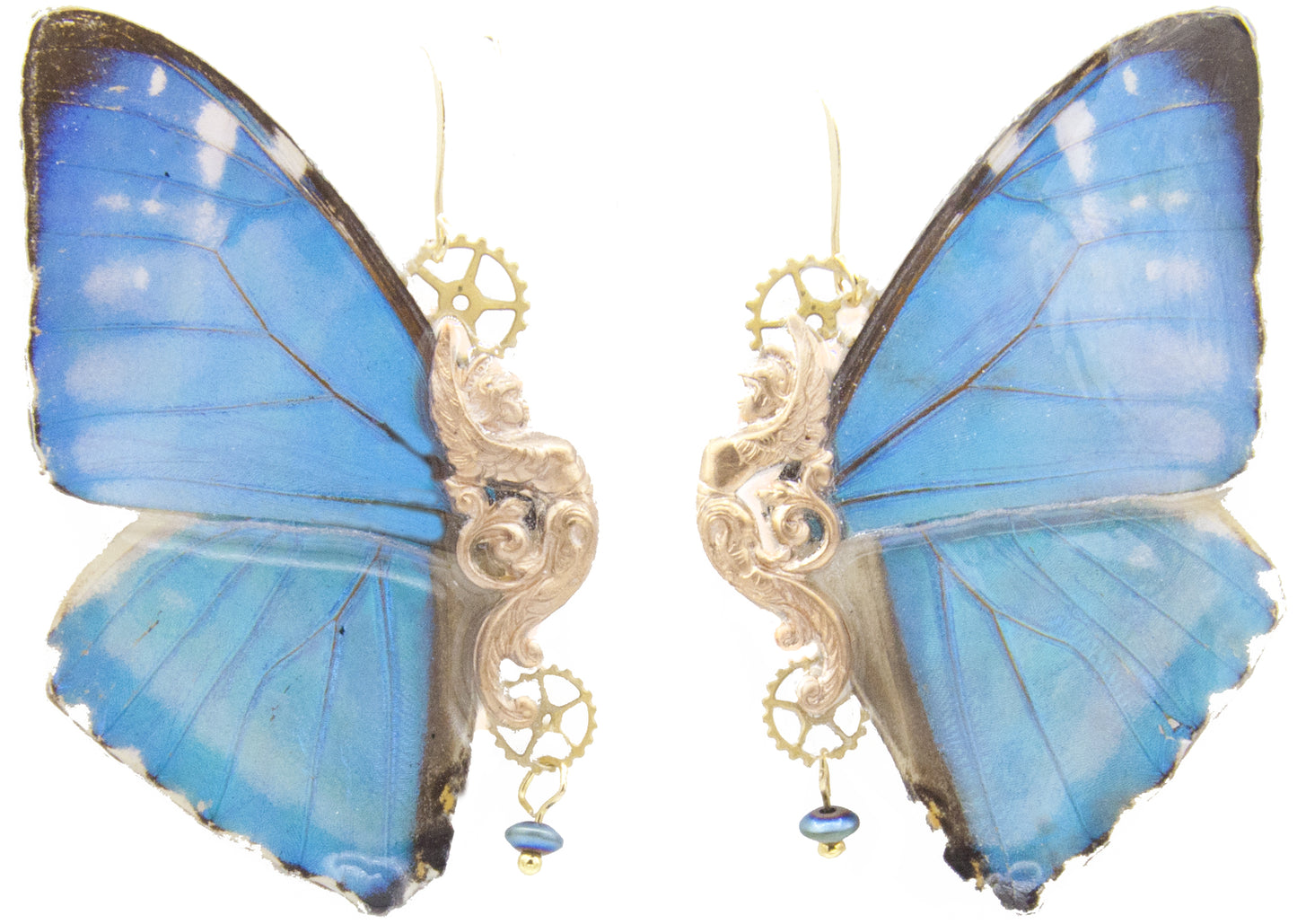Boucles Sphynx Morpho Zephyritis ambiance naturaliste – Art Nouveau fait main France Victorian Rehab