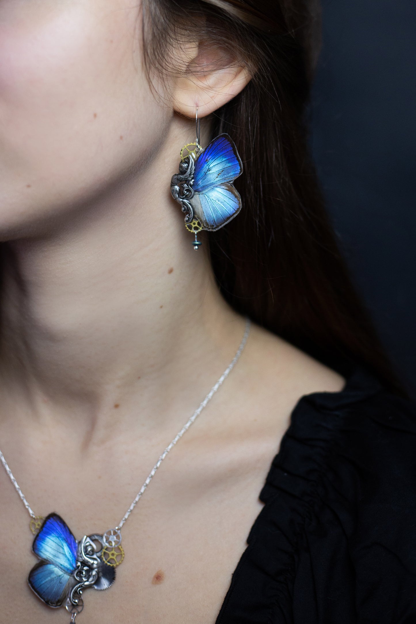 Boucles d'oreille Sphynx Arhopala version dorée – bijou steampunk Art Nouveau Victorian Rehab