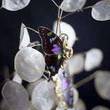 Boucles d'oreille Sphynx papillon Graphium Weskei noir bleu violet iridescent – doré | Victorian Rehab