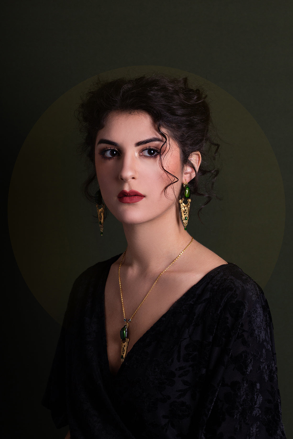Parure collier & boucles Osiris – scarabée vert Art Nouveau | Victorian Rehab