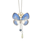 Collier Aponi papillon Jamides Euchylas bleu ciel irisé – engrenage horlogerie doré Art Nouveau | Victorian Rehab