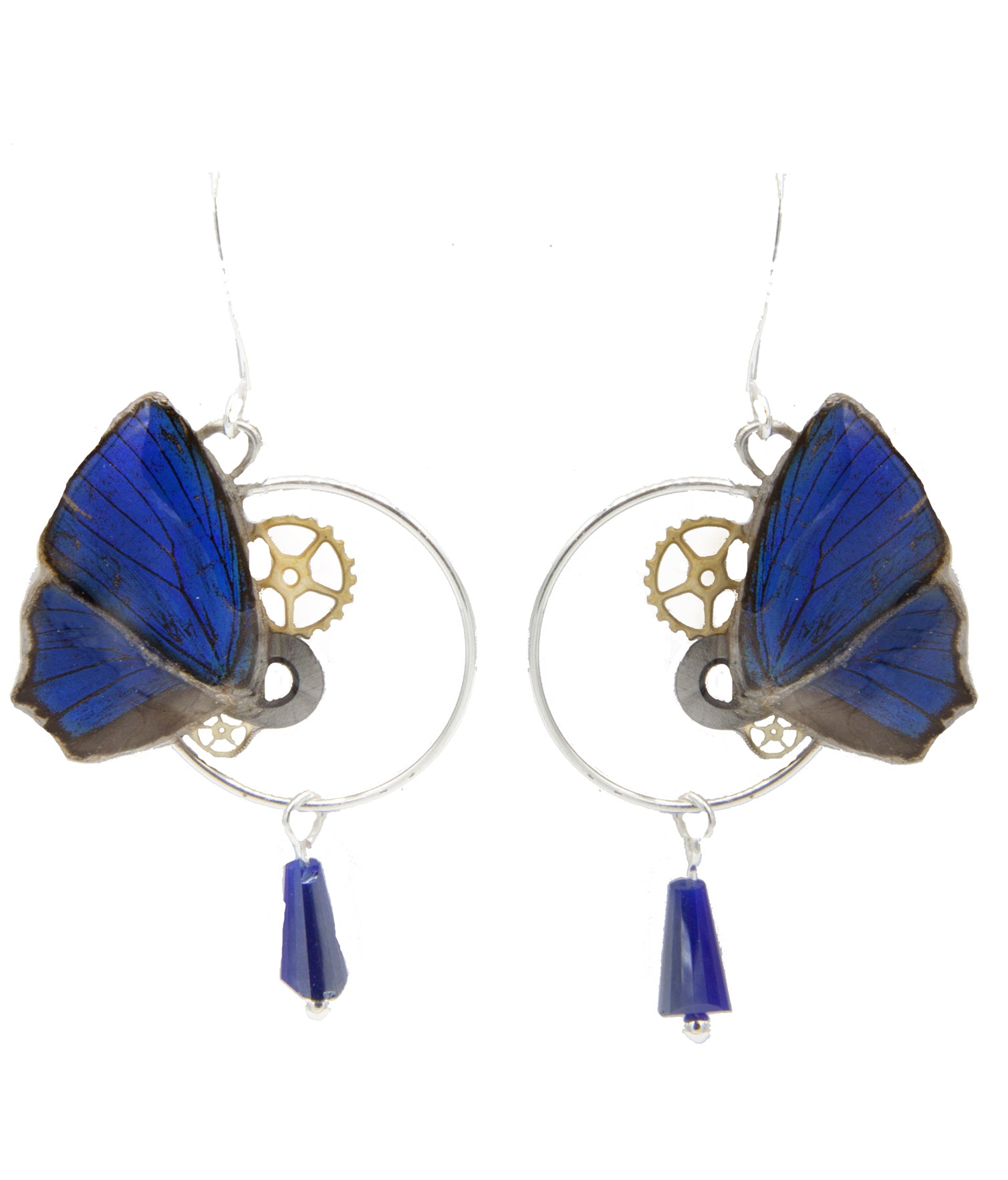 Boucles Zéphyr Hypochrysops bleu roi version argentée – bijou Art Nouveau Victorian Rehab